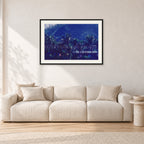 Pipe Final Crowd by Peter Crawford — 90 × 60 cm, black frame with white mat, shown in a light minimalist living room.