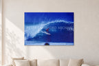 Pipeline, Hawaii by Peter Crawford — 120 × 80 cm, aluminium-mounted resin print, shown in a light minimalist living room.