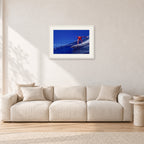 Rabbit Bartholomew, Stubbies 1978 by Peter Crawford — 60 × 40 cm, white frame with white mat, shown in a light minimalist living room.
