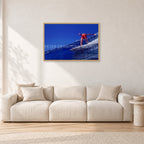 Rabbit Bartholomew, Stubbies 1978 by Peter Crawford — 90 × 60 cm, hayseed frame, shown in a light minimalist living room.