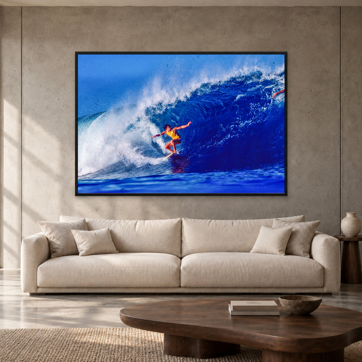 Mark Richards — 152 × 102 cm, black full frame, shown in a contemporary concrete-wall living room.