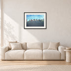 Skate Rock n Roll DY 1977 by Peter Crawford — 60 × 40 cm, black frame with white mat, shown in a light minimalist living room.