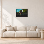 Russel Lewis Skate DY by Peter Crawford — 60 × 40 cm, black frame, shown in a light minimalist living room.