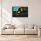 Russel Lewis Skate DY by Peter Crawford — 90 × 60 cm, black frame, shown in a light minimalist living room.