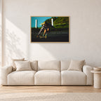 Russel Lewis Skate DY by Peter Crawford — 90 × 60 cm, hayseed frame, shown in a light minimalist living room.