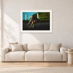 Russel Lewis Skate DY by Peter Crawford — 90 × 60 cm, white frame with white mat, shown in a light minimalist living room.