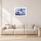 Shane Herring, Dee Why Point 1989 by Peter Crawford — 60 × 40 cm, white frame with white mat, shown in a light minimalist living room.