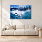 Shaun, Stubbies 1977 by Peter Crawford — 120 × 80 cm, aluminium-mounted resin print, shown in a light minimalist living room.
