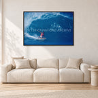 Simon Anderson, Pipeline 1981 by Peter Crawford — 120 × 80 cm, black frame, shown in a light minimalist living room.