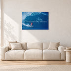Simon Anderson, Pipeline 1981 by Peter Crawford — 90 × 60 cm, aluminium-mounted resin print, shown in a light minimalist living room.