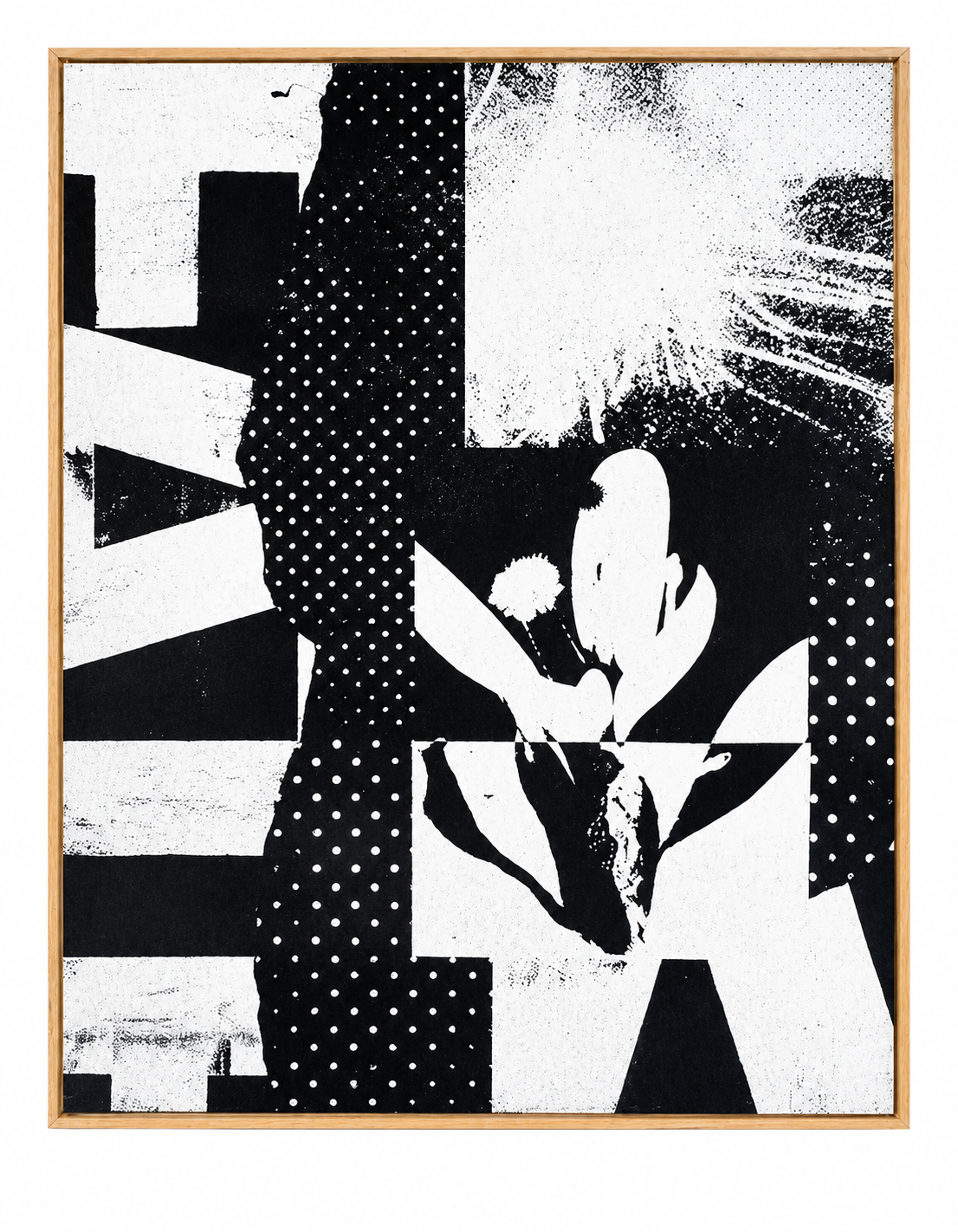 Fate by Steve Gorrow: contrasting black and white shapes, dots and a central figure.