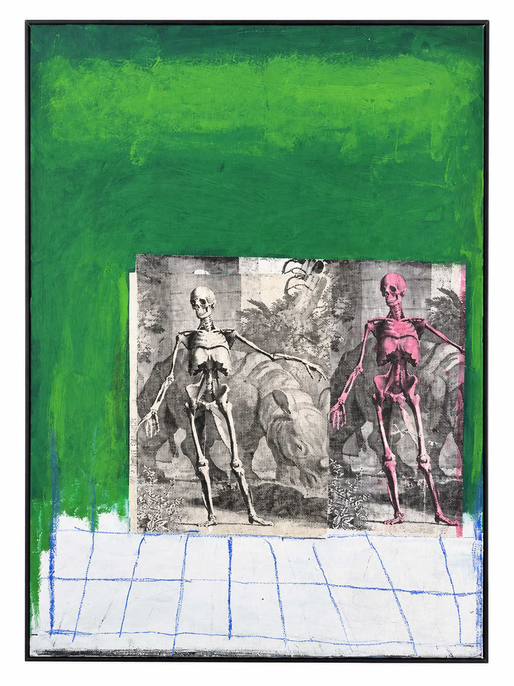 Its A Jungle Out There by Steve Gorrow: horse-and-rider imagery set within green paint and a pale grid.