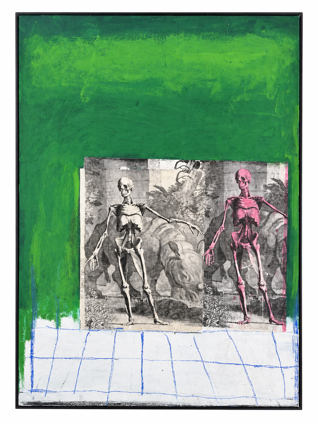 Its A Jungle Out There by Steve Gorrow: horse-and-rider imagery set within green paint and a pale grid.