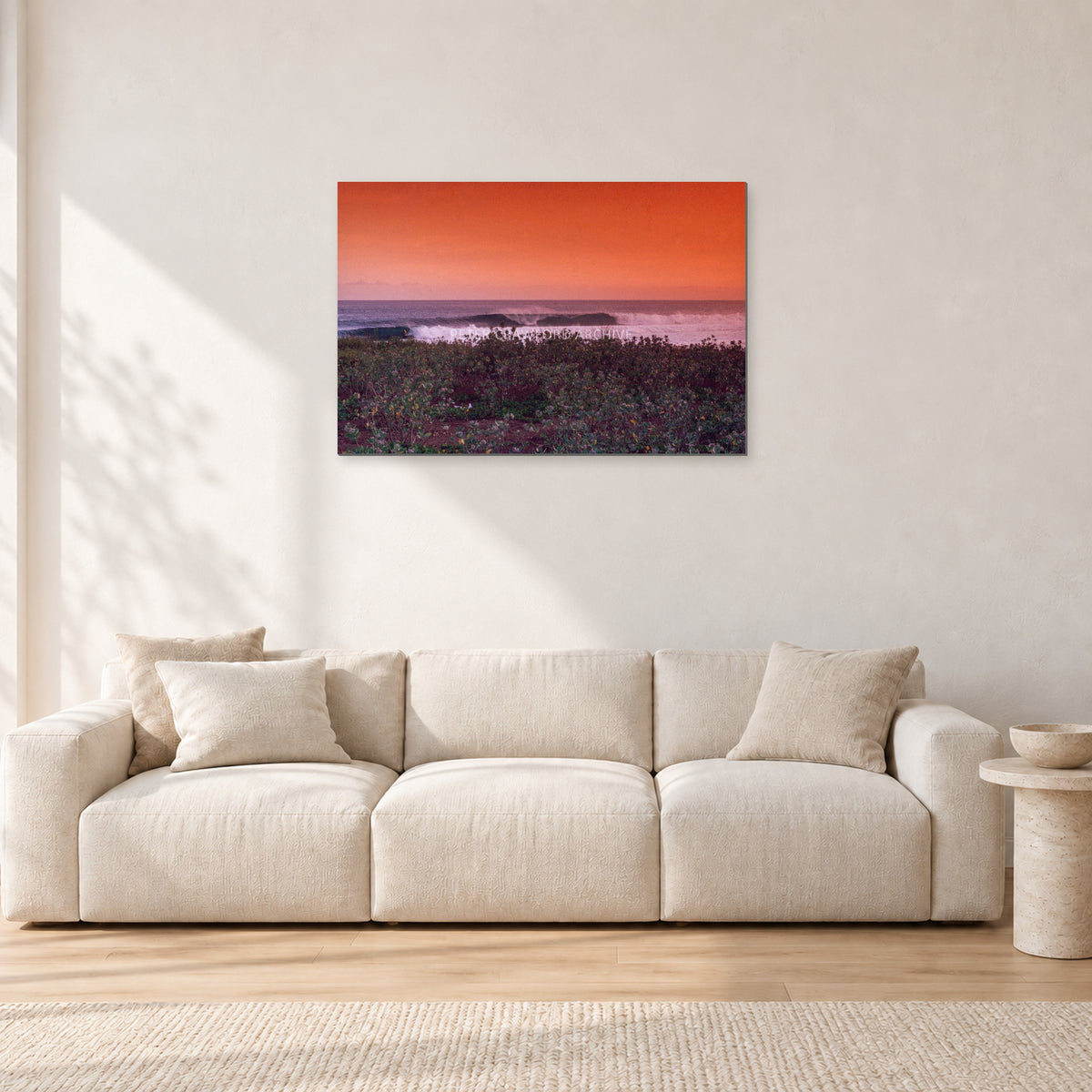 Sumbawa, Indonesia by Peter Crawford — 90 × 60 cm, aluminium-mounted resin print, shown in a light minimalist living room.