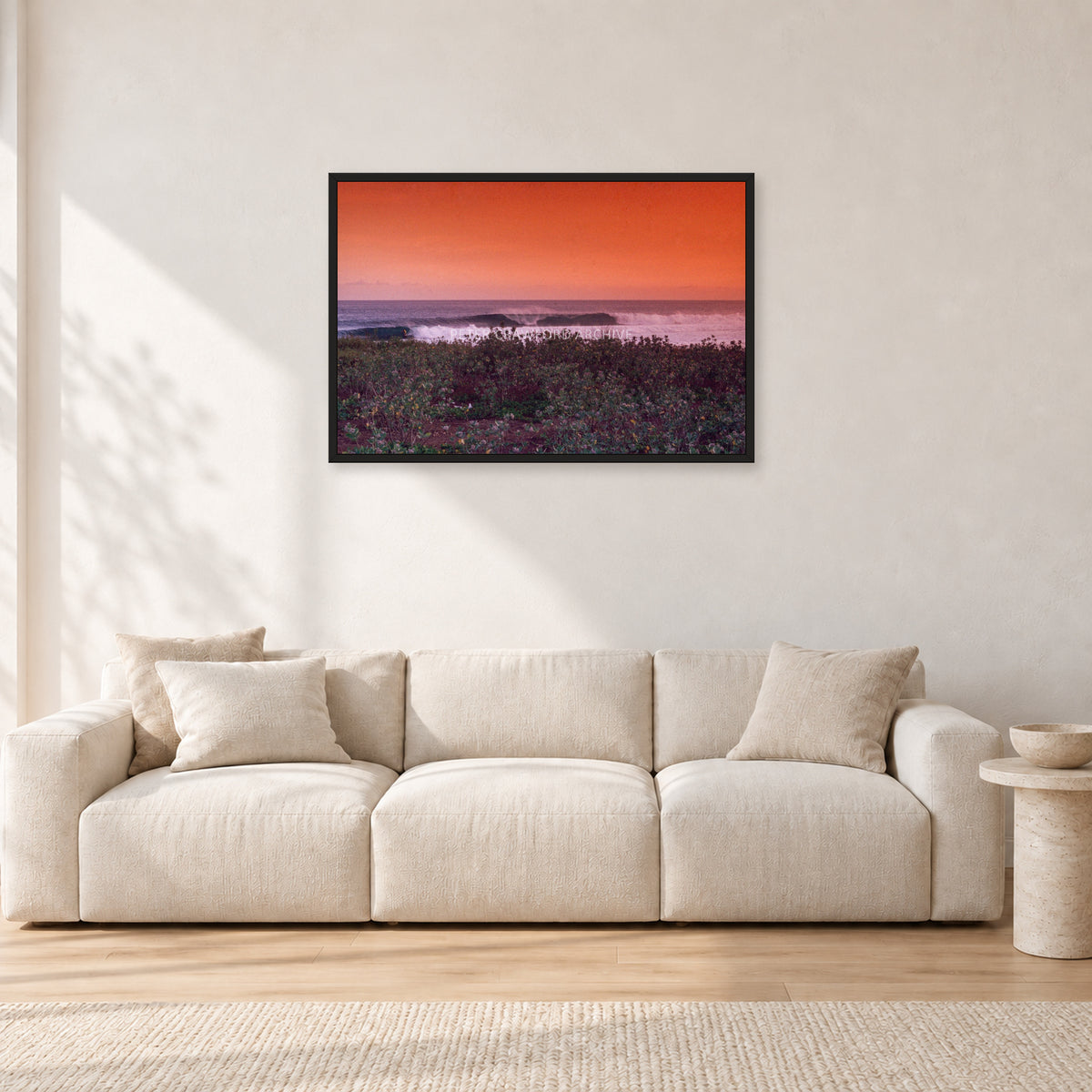 Sumbawa, Indonesia by Peter Crawford — 90 × 60 cm, black frame, shown in a light minimalist living room.