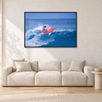 Sunset Beach, Hawaii by Peter Crawford — 120 × 80 cm, black frame, shown in a light minimalist living room.