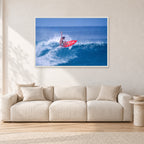 Sunset Beach, Hawaii by Peter Crawford — 120 × 80 cm, white frame, shown in a light minimalist living room.