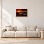 Sunset Favourite by Peter Crawford — 60 × 40 cm, hayseed frame, shown in a light minimalist living room.