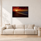 Sunset Favourite by Peter Crawford — 90 × 60 cm, black frame, shown in a light minimalist living room.