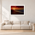 Sunset Favourite by Peter Crawford — 90 × 60 cm, white frame with white mat, shown in a light minimalist living room.
