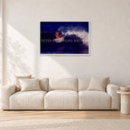 Terry Fitzgerald, Stubbies 1978 by Peter Crawford — 90 × 60 cm, white frame, shown in a light minimalist living room.