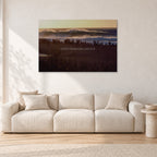 The Big Show, Pipeline 1975 by Peter Crawford — 120 × 80 cm, aluminium-mounted resin print, shown in a light minimalist living room.