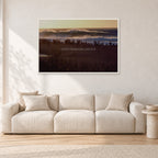 The Big Show, Pipeline 1975 by Peter Crawford — 120 × 80 cm, white frame, shown in a light minimalist living room.