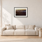 The Big Show, Pipeline 1975 by Peter Crawford — 60 × 40 cm, black frame with white mat, shown in a light minimalist living room.