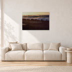 The Big Show, Pipeline 1975 by Peter Crawford — 90 × 60 cm, aluminium-mounted resin print, shown in a light minimalist living room.