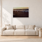 The Big Show, Pipeline 1975 by Peter Crawford — 90 × 60 cm, white frame, shown in a light minimalist living room.