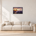 Turtle Bay Dusk by Peter Crawford — 60 × 40 cm, black frame, shown in a light minimalist living room.