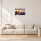 Turtle Bay Dusk by Peter Crawford — 60 × 40 cm, white frame, shown in a light minimalist living room.