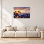 Turtle Bay Dusk by Peter Crawford — 90 × 60 cm, aluminium-mounted resin print, shown in a light minimalist living room.