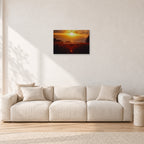 Waimea Dusk by Peter Crawford — 60 × 40 cm, aluminium-mounted resin print, shown in a light minimalist living room.